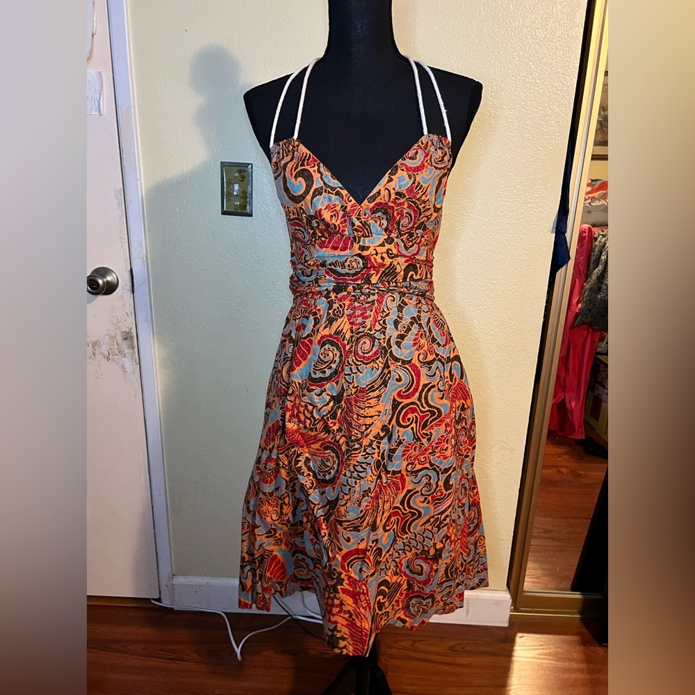 Moulinette Soeurs Anthropologie Dress in Red and Blue Paisley